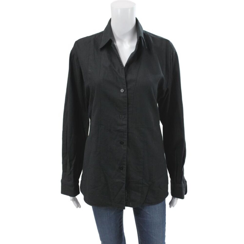 KT x T Shirt Womens Black Collared Button Up Cotton Long Sleeve Basic Size M